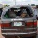 A car destroyed by armed political thugs in Kogi