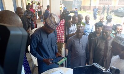 Prof. Mahmood Yakubu and other INEC officials supervising the mock accreditation exercise in Lokoja, Kogi state