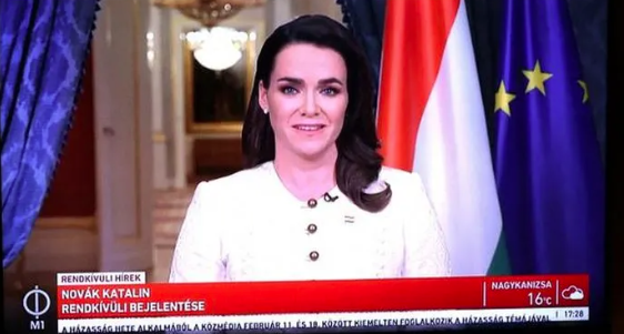 Hungarian President Katalin Novak announced her resignation in a live television address