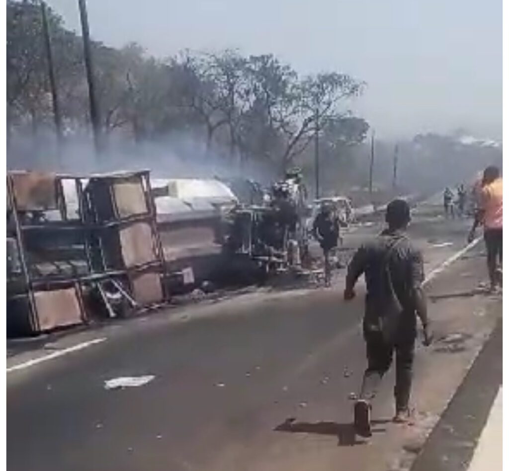 The exploded fuel tanker 